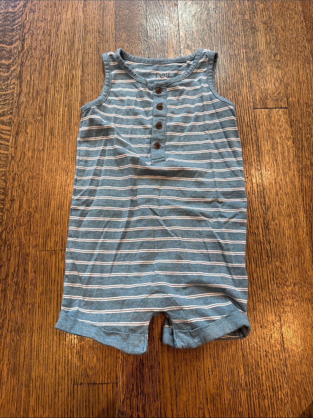 Little Sleepies Blue Striped Sleeveless Romper with Button Placket